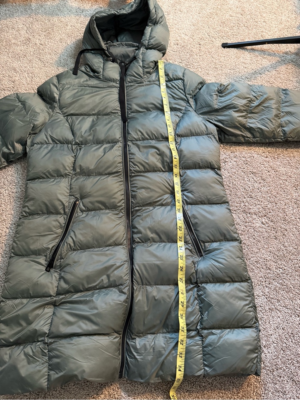 32 Degrees Olive Green Long Hooded Puffer Coat - Picture 6 of 9